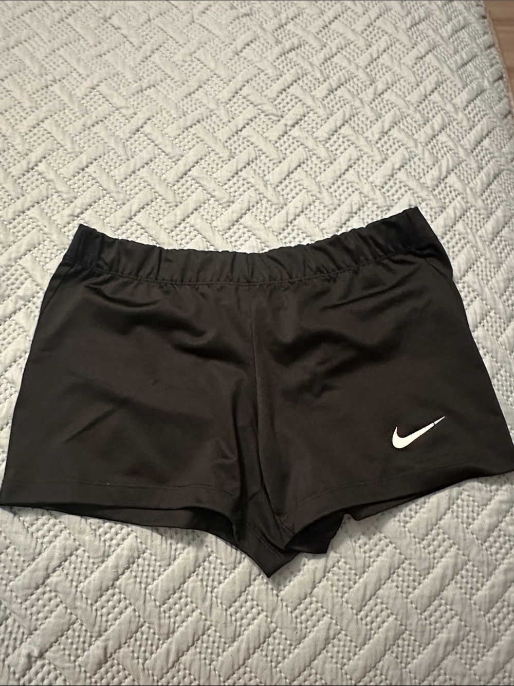Nike Women's Black Athletic Shorts with White Swoosh Accent size large
